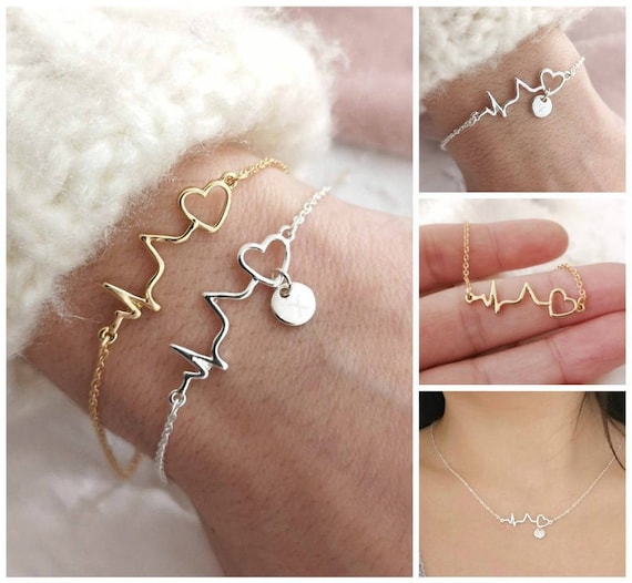 Personalized Heartbeat Bracelet Nurse Bracelet Nurse Gift Stethoscope Necklace Doctor Gift Graduation Gift Sister Gift Initial Necklace BFF