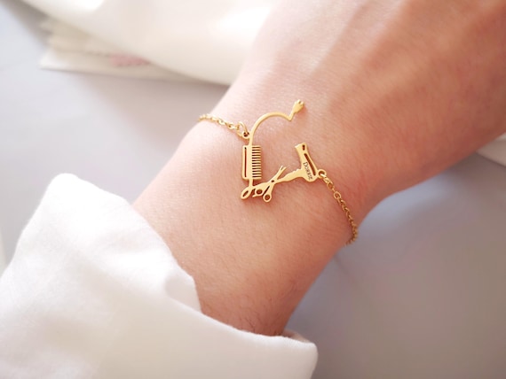 Personalized Bracelet for Hairdresser Name Bracelet Graduation Gift Jewelry Scissors Gift for Hairdresser Christmas Gift Hairdresser Jewelry