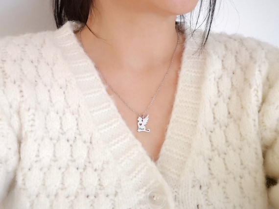 Personalized Angel Cat Necklace Name Necklace Cat Mom Necklace Sympathy Gift Custom Jewelry Personalized Gifts Cat Jewelry