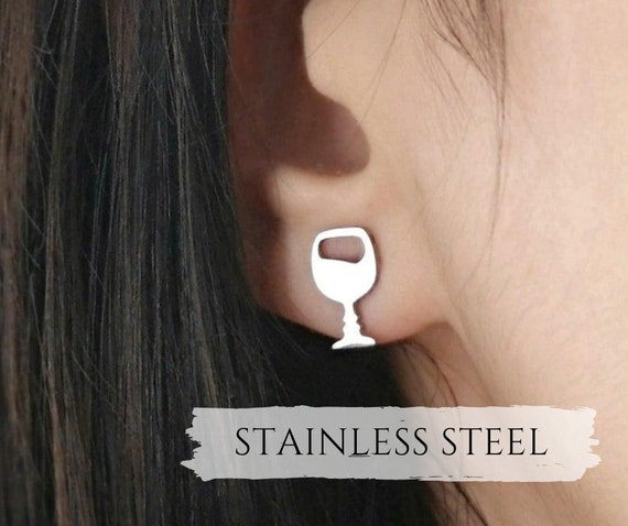 Stainless Steel Earrings Glass of Wine Best Friend Gift Silver Gold Birthday Gift Sister Gift Women Gift Wine Jewelry Gift for Her Mother