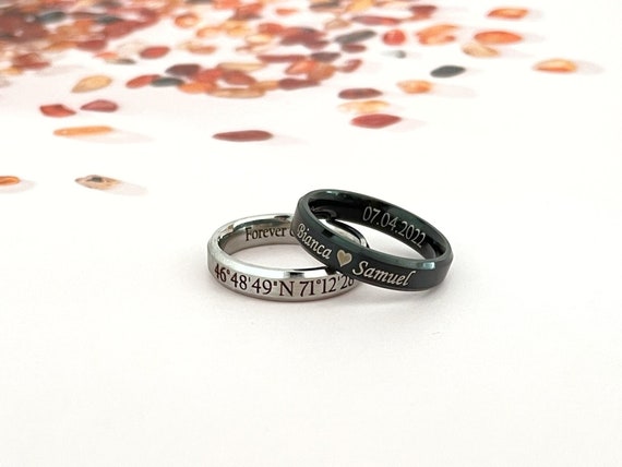 Unisex Personalized Ring in Brushed Stainless Steel Couple Rings Engagement Ring Custom Ring Black Ring - BA101