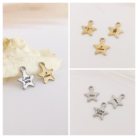 Tiny Star Personalized Logo Charm Custom Tag Personalised Pendant in Stainless Steel Jewelry Supplies Star Charm