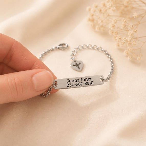 Personalized Bracelet for Women Engraved Name Medical ID Bracelet Custom Heart Gift for Her Personalized Jewelry Medical Alert