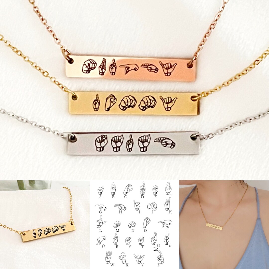 Sign Language Necklace ASL Necklace Name Necklace Custom Bar Necklace