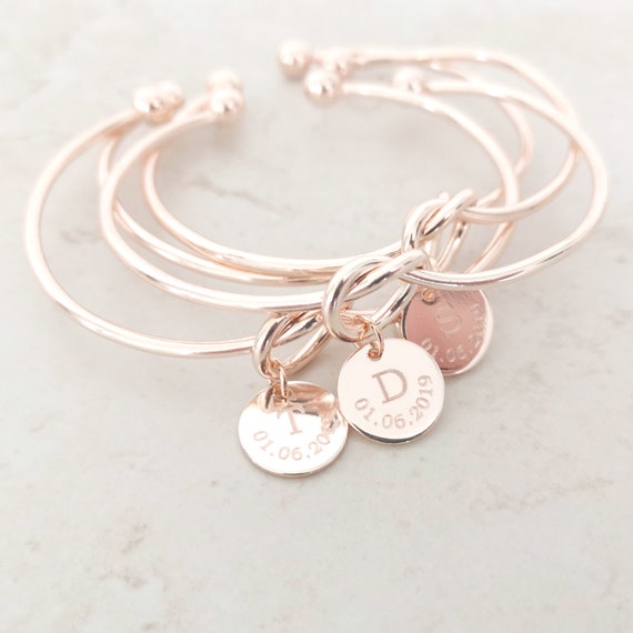 Bridesmaid Bracelet Gift Personalized Bracelet Initial & Date Jewelry Infinity Symbol Bride Mother Gift Wedding Bracelet Sister Gift - D12
