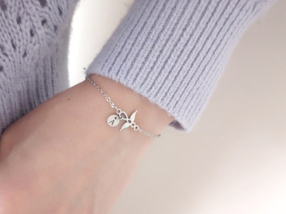 Small Angel & Infinity Symbol Bracelet Personalized Initial Bracelet Sympathy Gift Mourning Jewelry