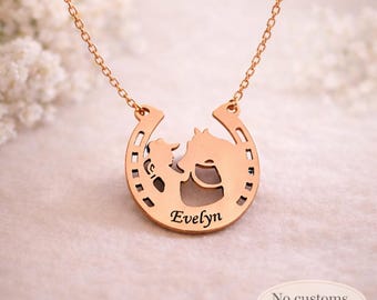 Horse Girl Necklace Personalized Horse Charm Necklace Mom Horse Gift Horseshoe Necklace Lucky Jewelry Horse Mother Gift Custom Jewelry Gift