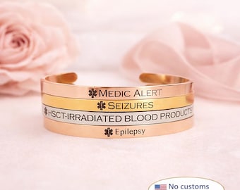 VNOX Bracelet d'Urgence Médical Personnalisé pour Femme - Montre d'Identification en Or avec Gravure - Réglable en Acier Inoxydable