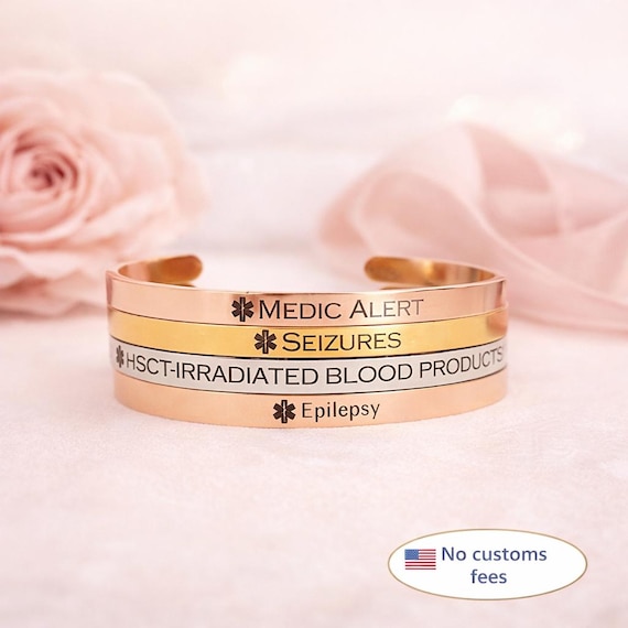 Personalized Medical Alert Bracelet Medical ID Cuff Customizable Bracelet Stainless Steel Cuff Bangle Medical Identity Bracelet Security 