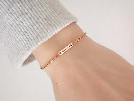 Tiny Personalized Bar Bracelet Flower Girl Gift Customized Bracelet Initial Bracelet Children Jewelry Mother Gift Christmas Gift Sister Gift