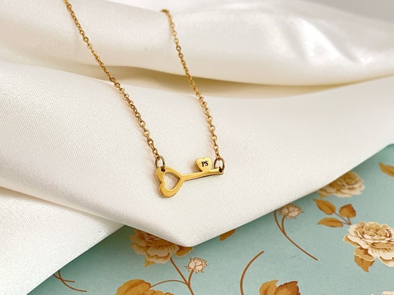 Tiny Personalized Key Necklace Initial Necklace Flower Girl Gift Bridesmaid Necklace Mother Gift 