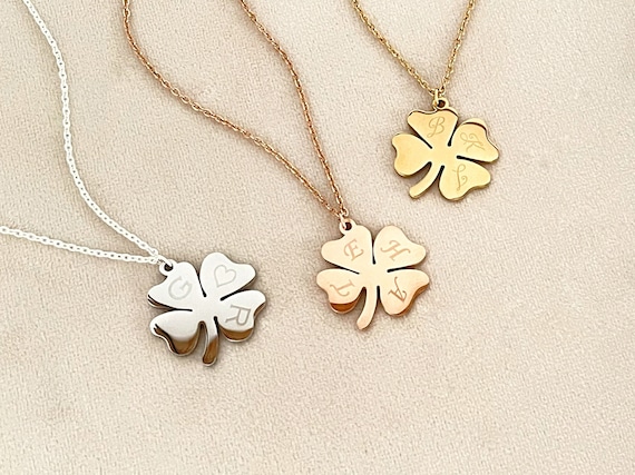 Personalized Clover Necklace in Stainless Steel Unisex Jewelry Gift for Mom Lucky Charm Necklace