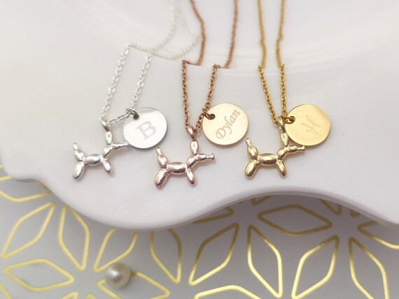 Personalized Balloon Dog Necklace Tiny Dog Necklace  Clown Necklace Name Necklace Initial Disc Animal Necklace Personalized Gift Sister Gift