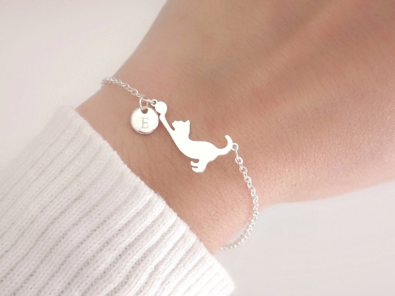 Best Friend Gift Initial Personalized Cat Bracelet Disc Necklace