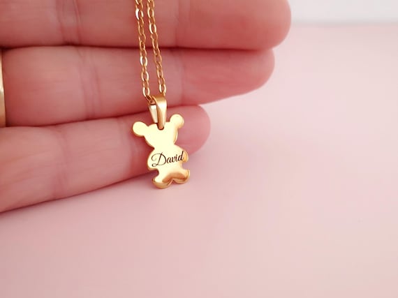 Personalized Little Bear Necklace 14k Gold Stainless Steel Name Jewelry Name Necklace Gold Delicat Chain Bear Mother's Day Gift