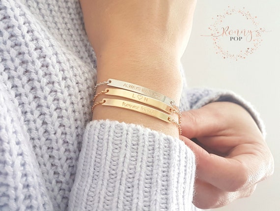 Personalized Bar Bracelet in Stainless Steel Name Bracelet Bridesmaid Gift Roman Numeral Bracelet H40