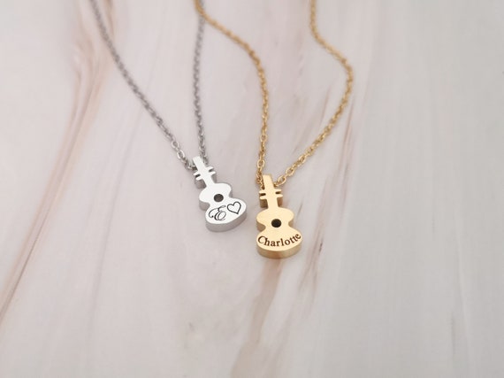 Small Guitar Personalized Necklace Name Necklace Guitar Necklace Guitarist Lovers Gift Music Custom Jewelry Personalized Gifts