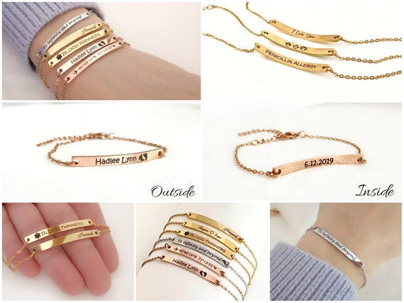 Buy 22K Gold Plated Engraved Bracelet, Gold Cuff Bracelet, Gift Idea For Women, Engraving, 0.25 Inch Wide, Personalized Gift, Graduation Online In India