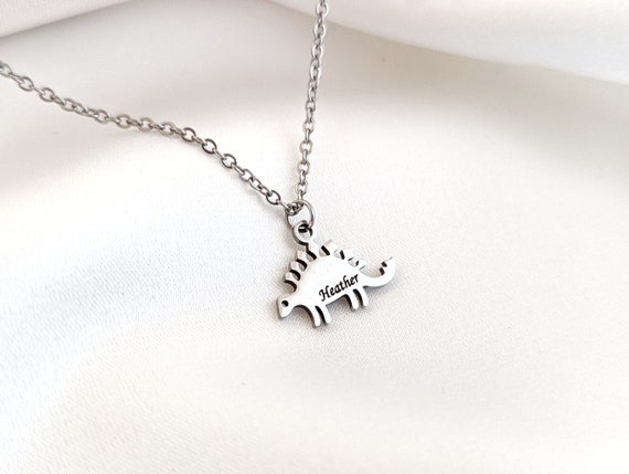 Tiny Dinosaur Personalized Necklace Name Monogram Necklace Children Jewelry Christmas Gift