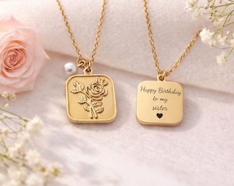 Personalized Rose Necklace June Birth Flower Pendant Custom Name Engraved Jewelry Timeless Gift For Mom Mother’s Day Christmas Gift For Her