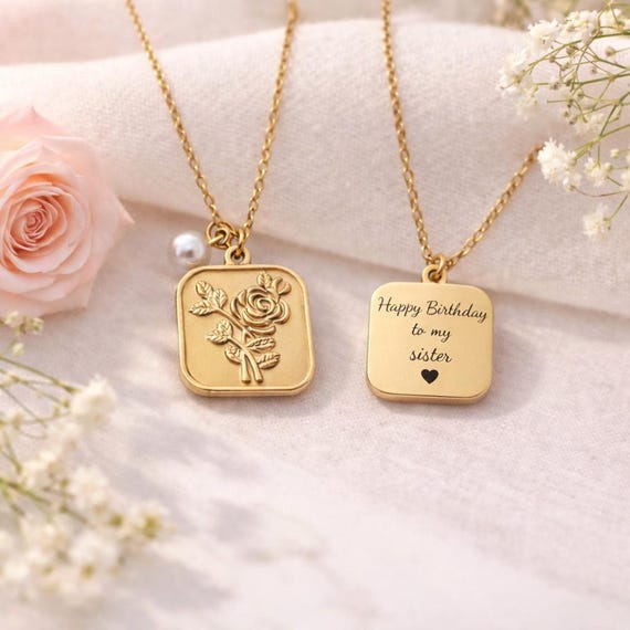 Personalized Rose Necklace June Birth Flower Pendant Custom Name Engraved Jewelry Timeless Gift For Mom Mother’s Day Christmas Gift For Her