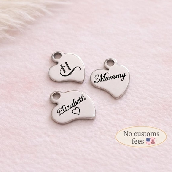 Stylized Heart Personalized 8x10mm Logo Charm Custom Tag Personalised Pendant in Stainless Steel