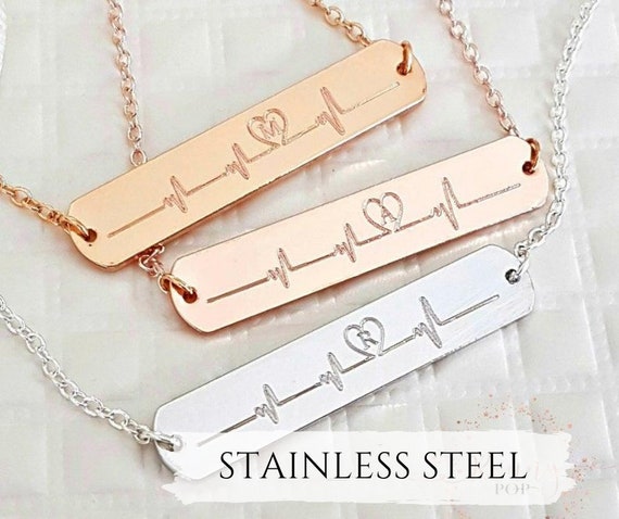 Heartbeat Personalized Necklace Initial Nurse Necklace Nurse Gift