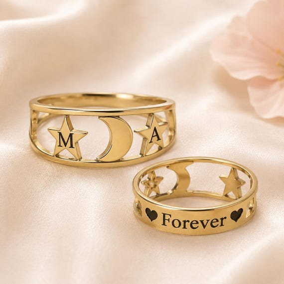 Personalized Moon And Stars Ring Engraved Ring Initial Ring Stainless Steel Promise Ring Miscarriage Memorial Baby Loss Mom Gift Christmas