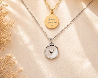Personalized Necklace Mother Of Pearl Pendant Small Heart Secret Message Gift Mothers Day Love Couple Anniversary Jewelry For Women 14K Gold
