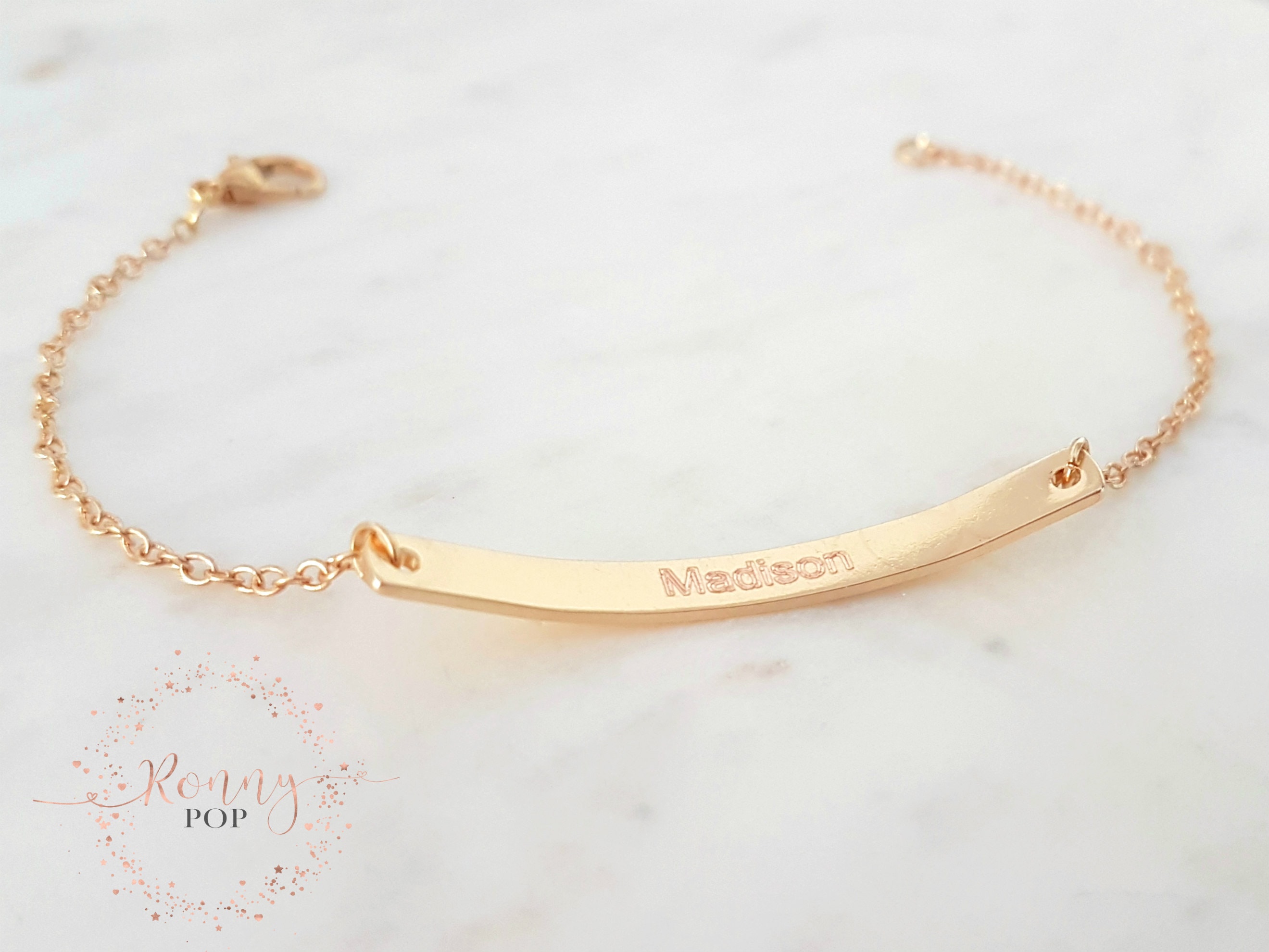 Engraved Dainty Bar Braille Bracelet 