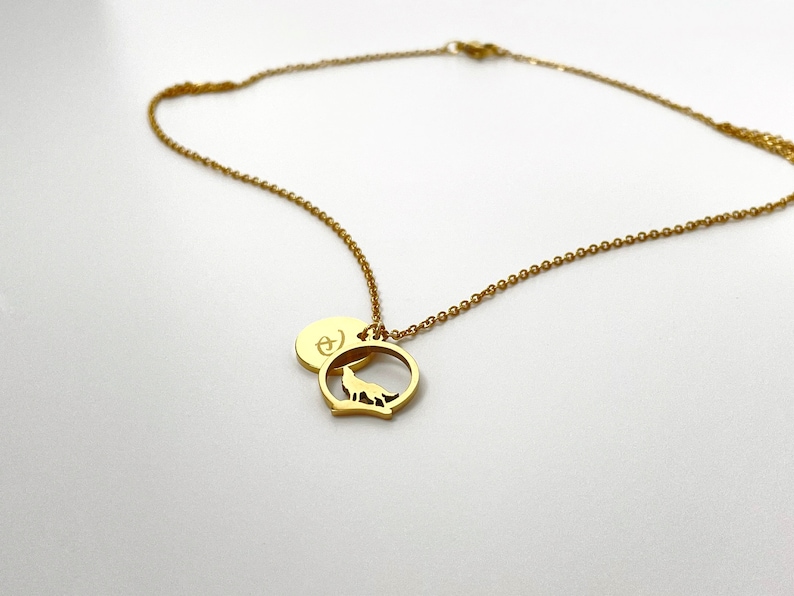 Personalized Wolf Necklace Name Necklace Wolf Jewelry Wolf Mom Gift Custom Necklace Mother's Day Gift Inital Necklace Gift For Her D12 image 6