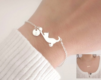 Personalized Cat Bracelet Initial Necklace Cat's Lover Gift Custom Jewelry Best Friend Gift Friendship Bracelet Animal Necklace Christmas