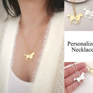 Personalized Horse Necklace Custom Jewelry Name Necklace Souvenir Gift Christmas Gift Horse Equestrian Animal Necklace Horse Lover Gift BBF