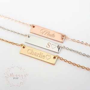Small Personalized Bar Name Necklace Initial Date Flower Girl Gift Kids Jewelry Bridesmaid Gift Sister Necklace Customized Necklace -H25