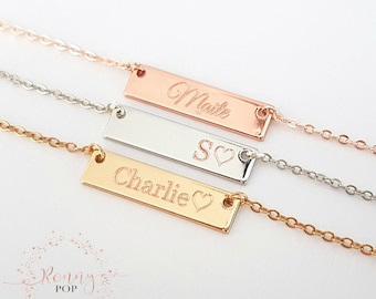 Petite Barre Personnalisé Prénom Initiale Date Bijoux sur Mesure Collier Enfant Cadeau Jeune Fille Cadeau Demoiselle d'Honneur Soeur  - H25