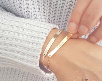 Engraved Dainty Bar Braille Bracelet 