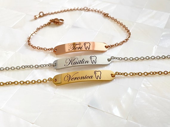 Custom Name Necklace - Dental Hygienist Gift - Dentist Jewelry - Graduation - Personalized Gift - Tooth Necklace - Engraved Necklace - H35