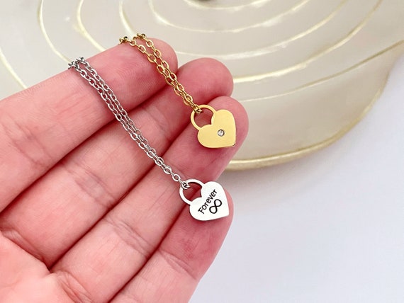 Personalized Padlock & Heart Necklace Name Necklace Bridemaid Gift Mother's Day Gift Christmas Gift