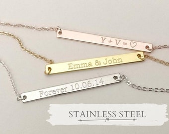 Personalized Dainty Bar Necklace Name Necklace Graduation Gift Bridesmaid Gift Mother Necklace Jewelry Gift for Mom Engraved Necklace -H40