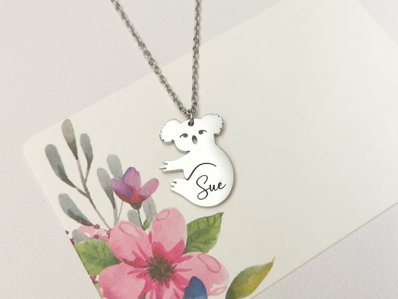 Personalized Koala Necklace Name Necklace Koala Lovers Gift Birthday Gift Custom Jewelry Christmas Gift Custom Necklace