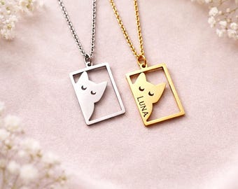 Personalized Cat Necklace Engraved Stainless Steel Cat Pendant Cat Lover Gift Pet Memorial Gift Sympathy Gift Mother’s Day Gift Cat Mom Gift