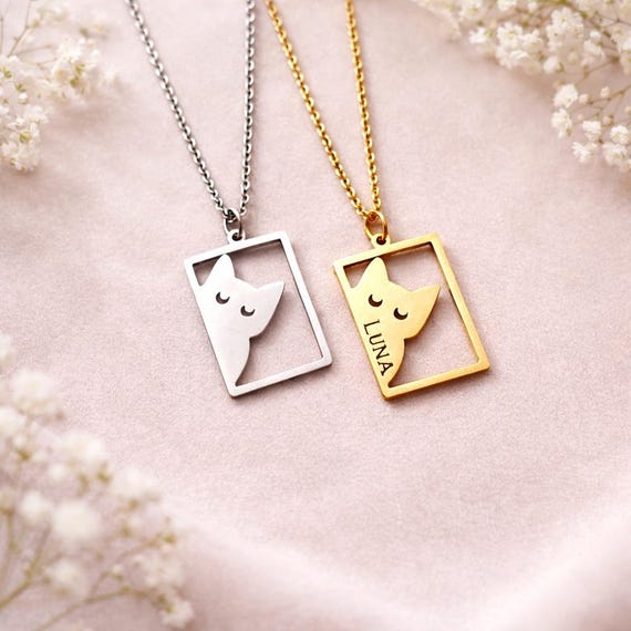 Personalized Cat Necklace Engraved Stainless Steel Cat Pendant Cat Lover Gift Pet Memorial Gift Sympathy Gift Mother’s Day Gift Cat Mom Gift