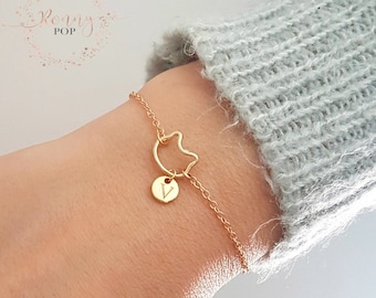 Cadeau Meilleure Amie Bracelet Chat Personnalisé Initiale Collier Disque Gravé Initiale Monogramme Chaîne Délicate Cadeaux Personnalisés