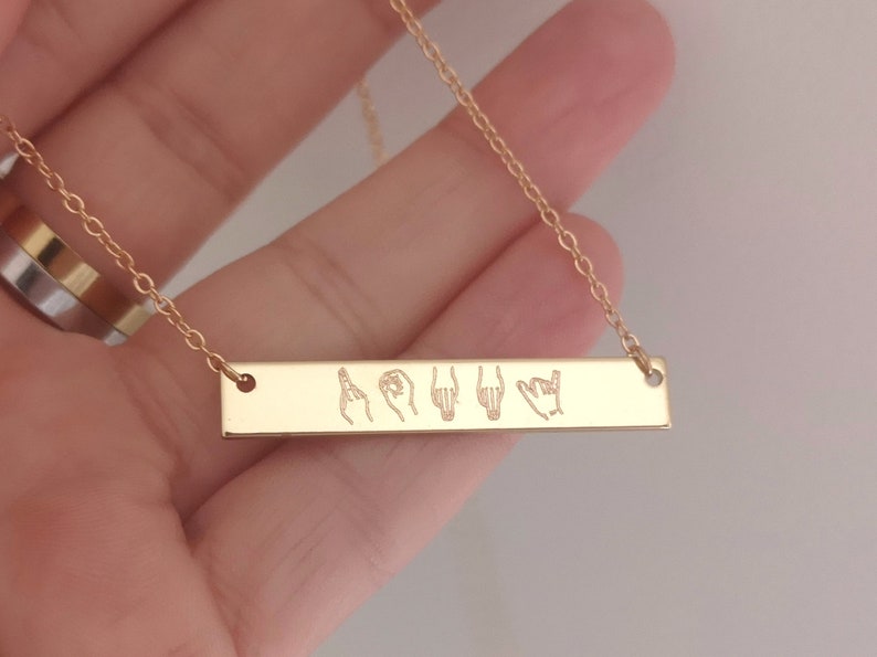 Sign Language Necklace ASL Necklace Name Necklace Custom Bar Etsy
