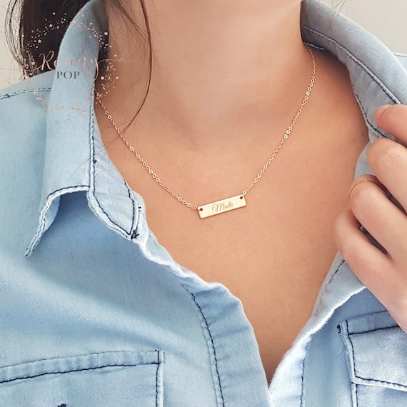 Small Personalized Bar Name Necklace Initial Date Flower Girl Gift Kids Jewelry Bridesmaid Gift Sister Necklace Customized Necklace -H25