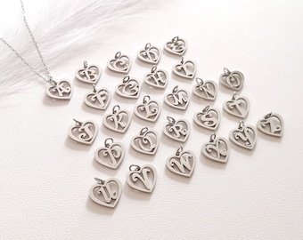 Heart & Initial Charm Letter Pendant Heart Tag Letter Necklace Stainless Steel Jewelry Supplies Mother's Day Gift
