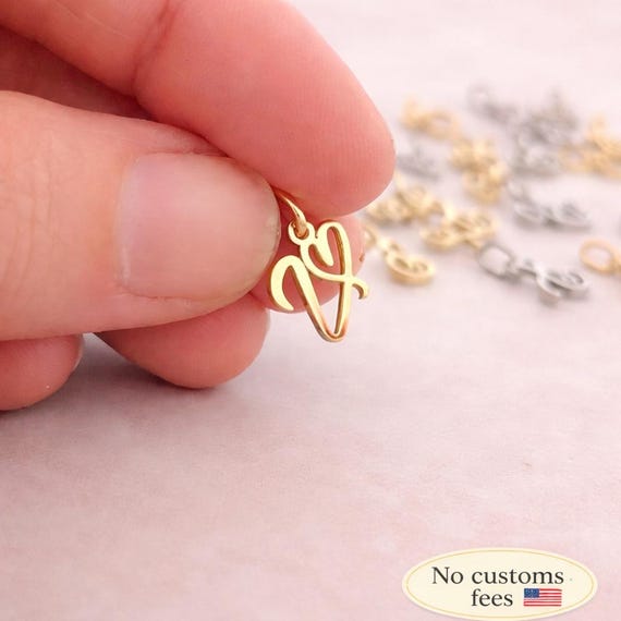 Tiny UPPERCASE Letters Pendant heart Charms Initial Charms Letter Necklace Stainless Steel Gold Chain Letter Tag