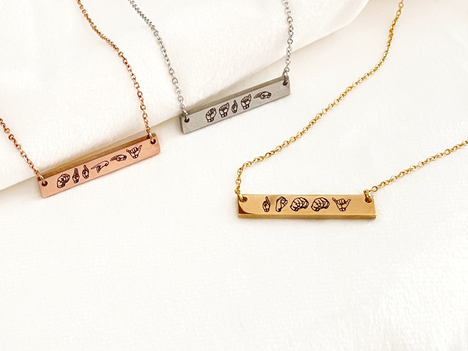 Sign Language Necklace ASL Necklace Name Necklace Custom Bar Etsy