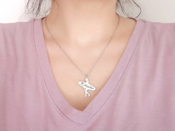 Personalized Surfer Necklace Personalized Name Necklace Surfer Gift Beach Jewelry Surfing Jewelry Christmas Gift Custom Jewelry