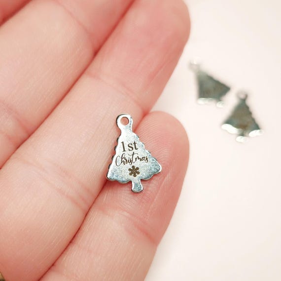 Small Christmas Tree Personalized Charm 9x13.5MM Stainless Steel Personalized Jewelry Tag Charm Logo Tag Christmas MOD109